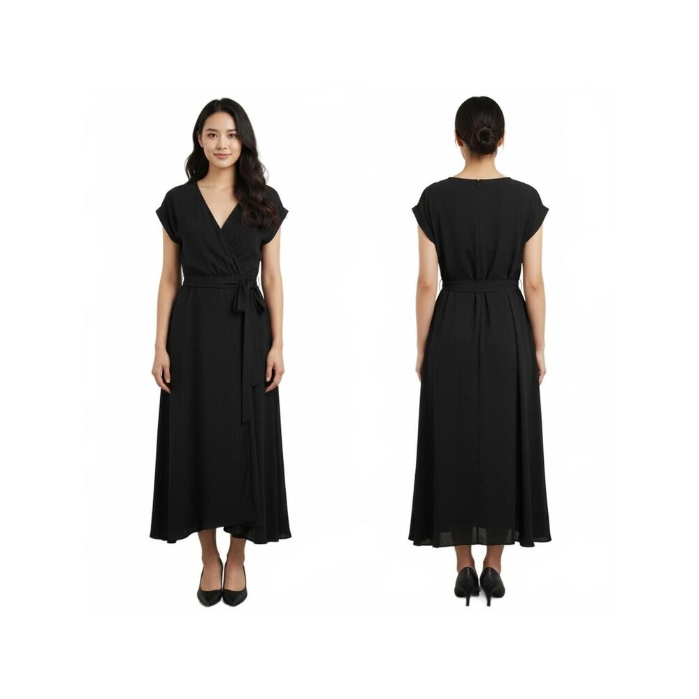 Black Wrap Dress Tie Front Maxi Dress